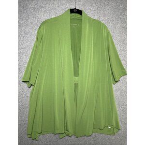 Susan Graver Liquid Knit Open Cardigan Top XL Green QVC Stretch Short Sleeve